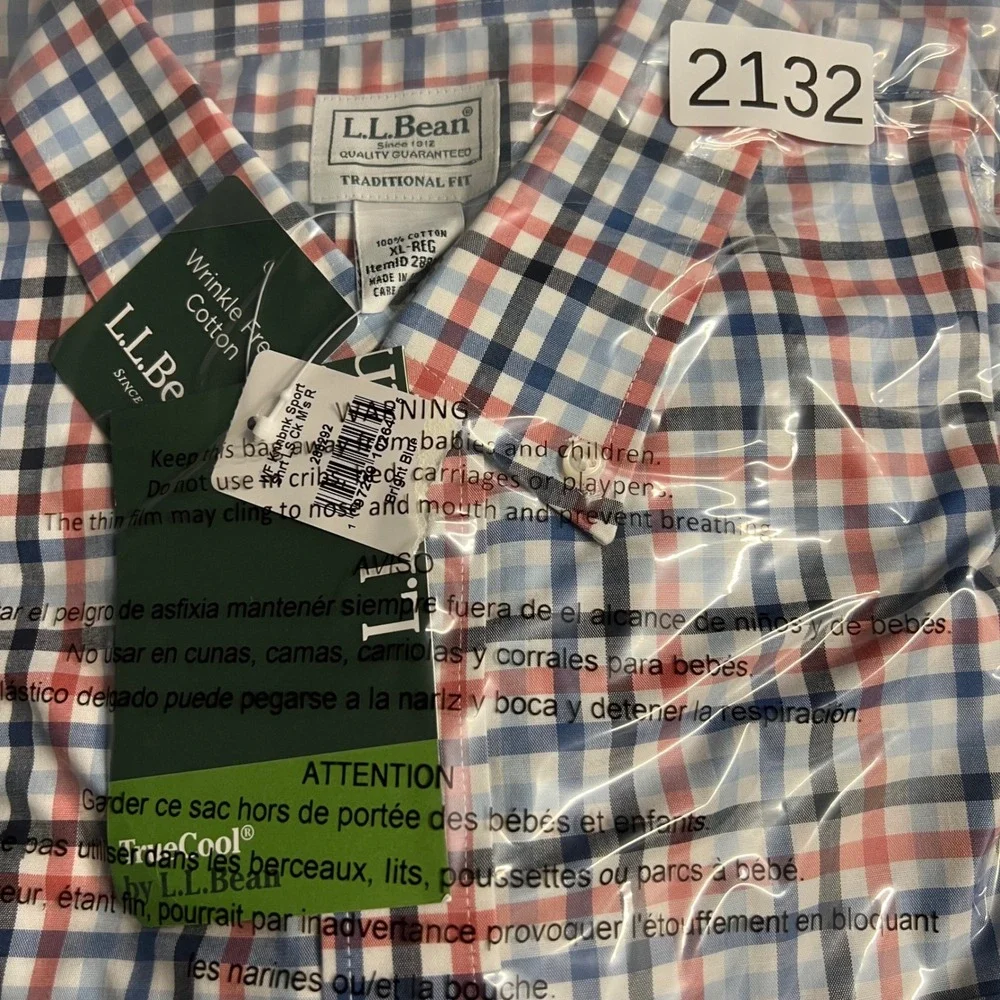 LL Bean Mens XL Regular Traditional Fit Wrinkle Free Cotton Plaid Shirt 288292